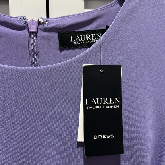 LAUREN Ralph Lauren NWT MIDI Faux Wrap Purple Dress with Silver Ring. - Picture 5 of 9